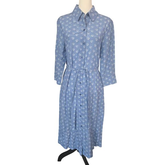 Tucker Silk Blend Floral Cottagecore Country Shirt Dress Blue Button Down Sz M - Picture 1 of 16